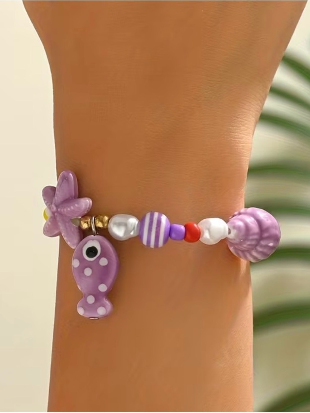 Kids Purple Ocean Charm Beaded Bracelet